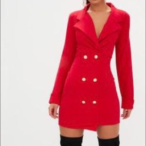 Red Gold Button Detail Blazer Dress